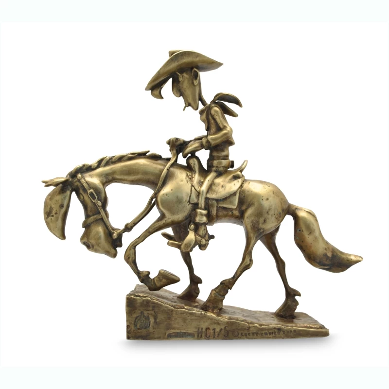 LUCKY LUKE ET JOLLY JUMPER GRAVISSANT LA COLLINE BRONZE - Lucky Luke Pixi Atelier Bronze