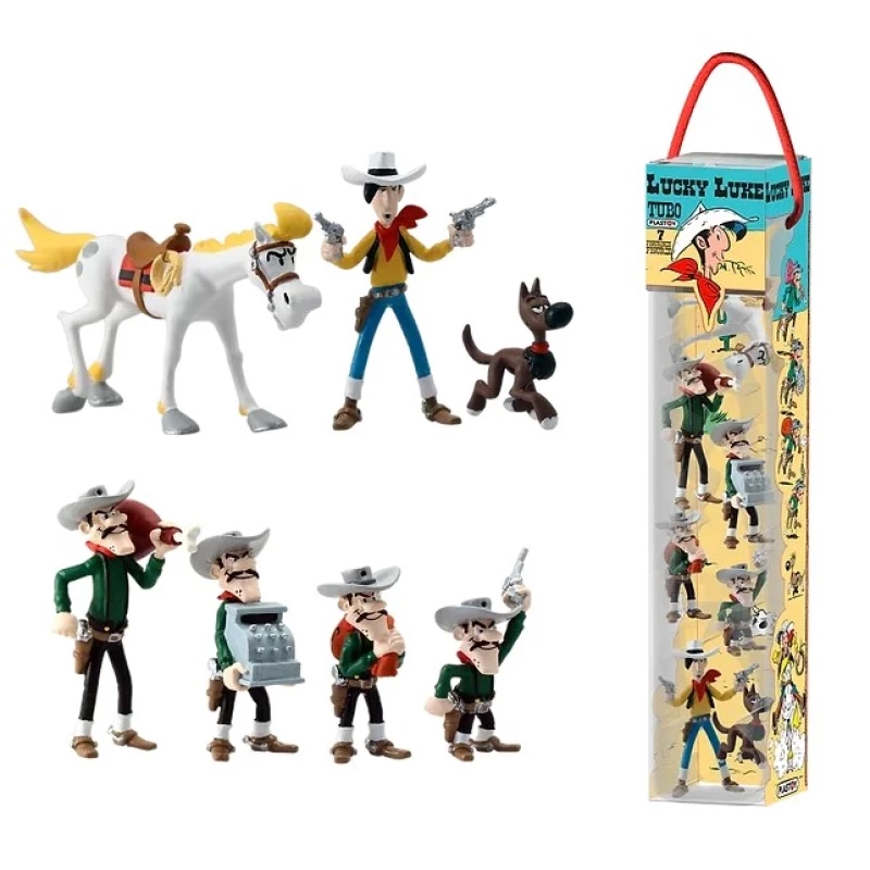 LUCKY LUKE TUBO 7 FIGURINES - Lucky Luke Plastoy